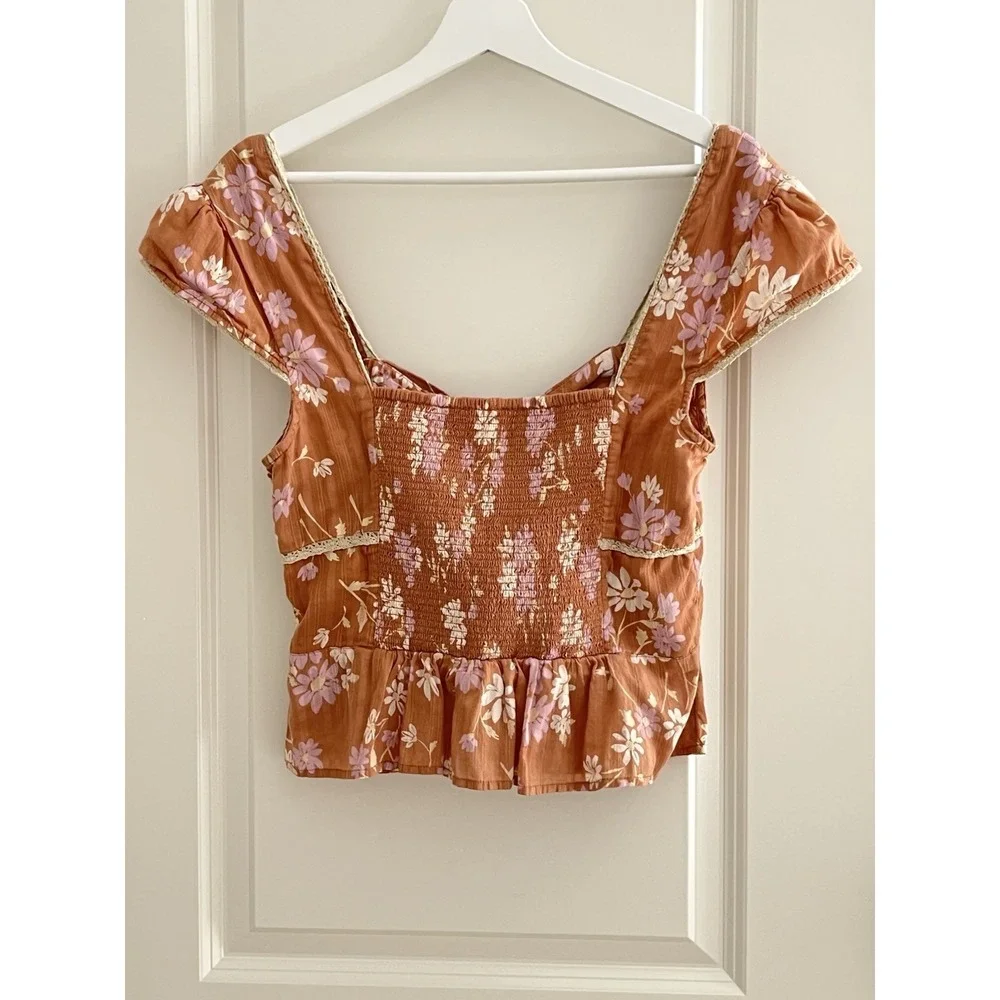 NEW Free Woman Large People Call Me Baby Blouse crop top daisy floral print